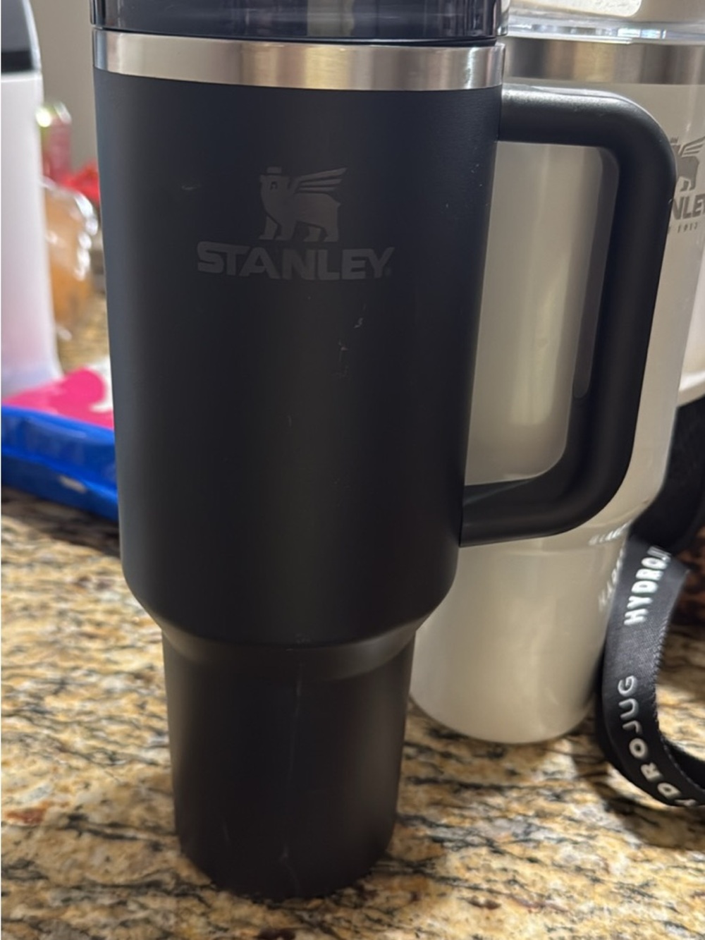 Stanley Matte Black Travel Mug with Handle and Stainless Trim